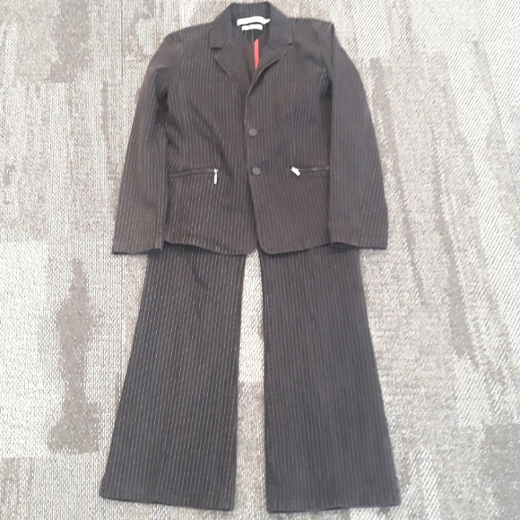 Vintage Tommy Hilfiger Jeans Pinstripe Denim Blazer (Large) + Pants (Size 10) - Picture 1 of 16